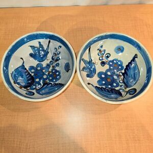 Vintage Tonala Mexico Pottery Hand-Painted 2 Bowls, 1 mug Birds‎